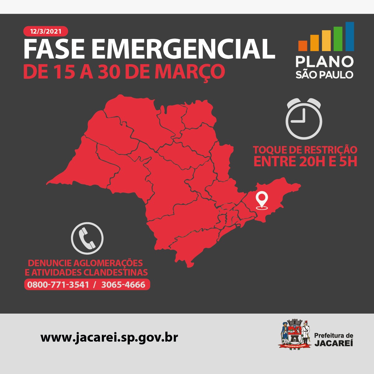 Fase Emergencial do ‘Plano SP’ vai de 15 a 30 de março em todo o Estado de São Paulo
